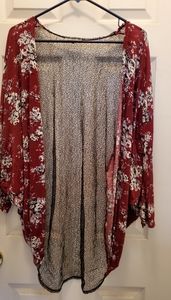 Red/white floral cardigan